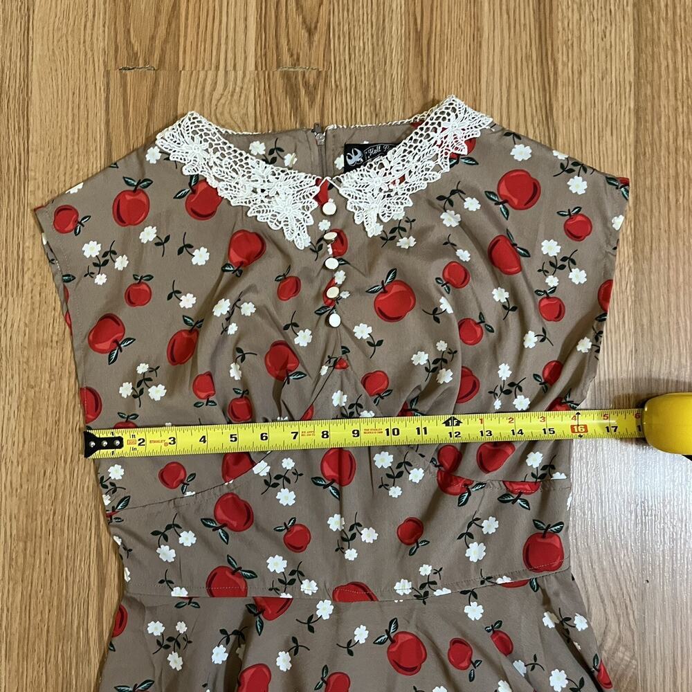 HELL BUNNY VIXEN Dress NWT Sz M Apple Print Pin Up Swing Dress Retro Twirl - Picture 9 of 11